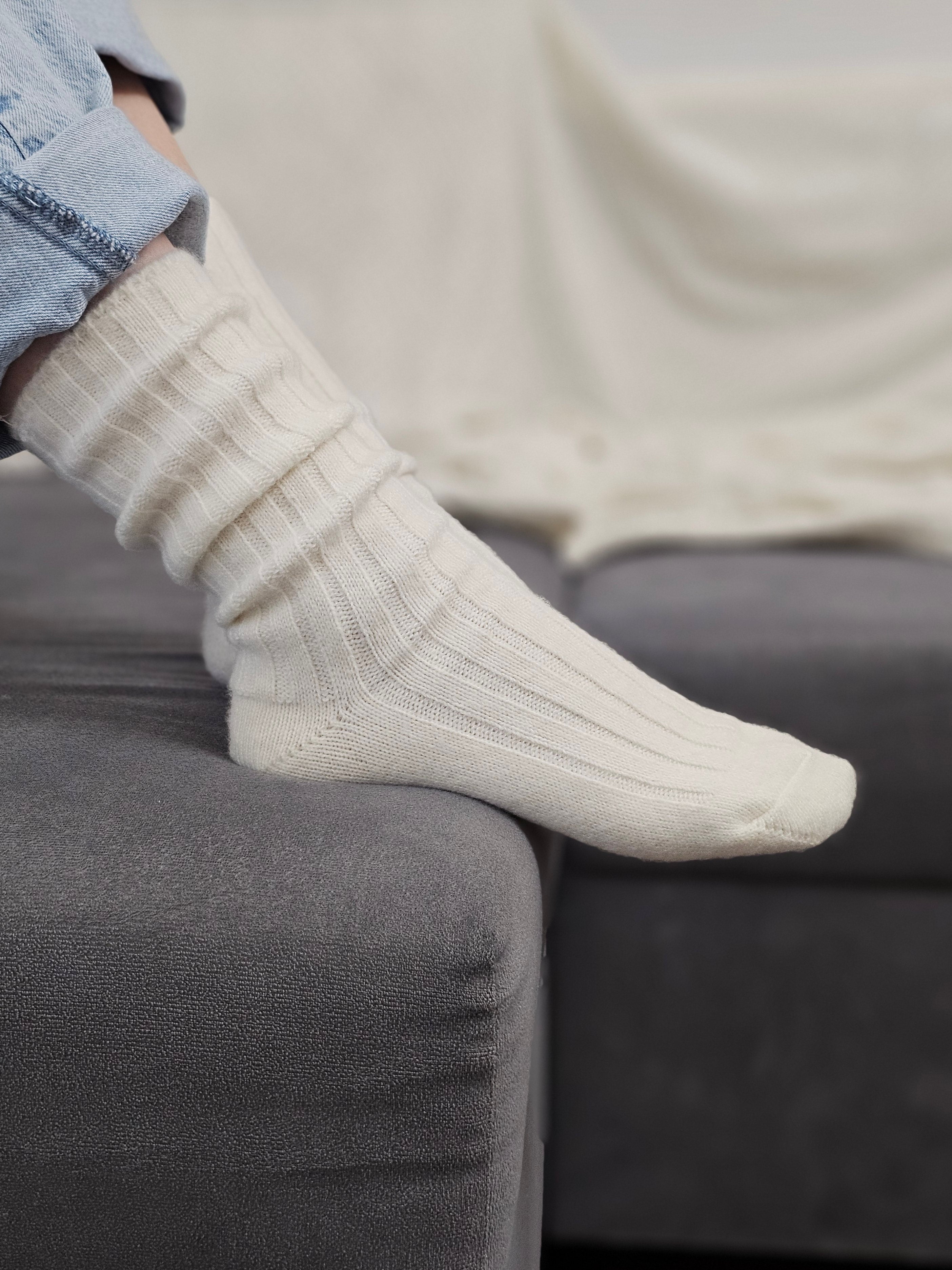 Skarpety grube kremowe 88% wełna merino
