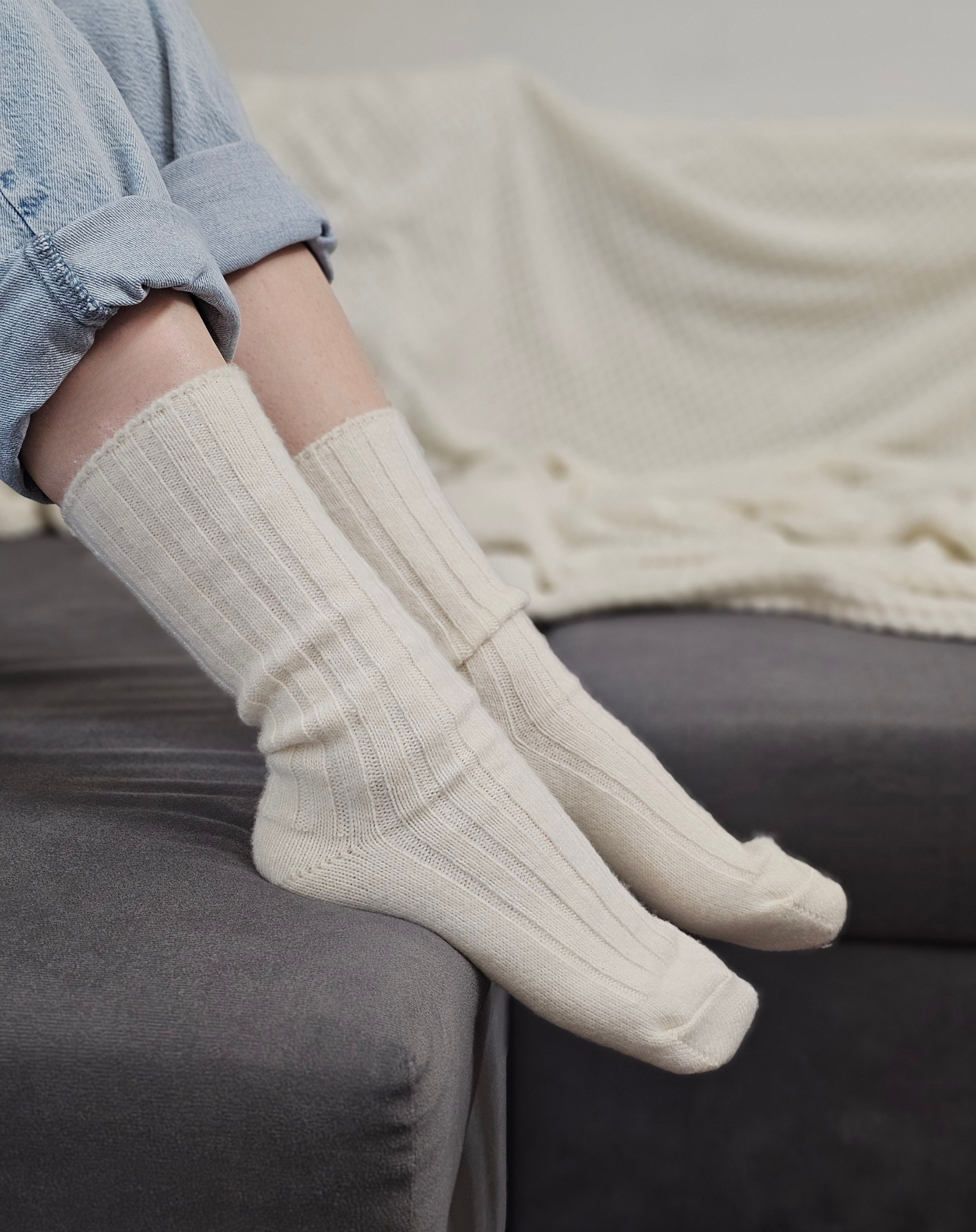Skarpety grube kremowe 88% wełna merino